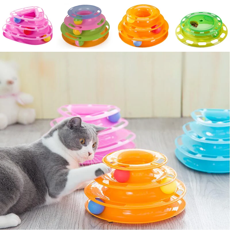 New Funny Pet Cat Toys Tower of Tracks Three Levels Balls Kitty Play