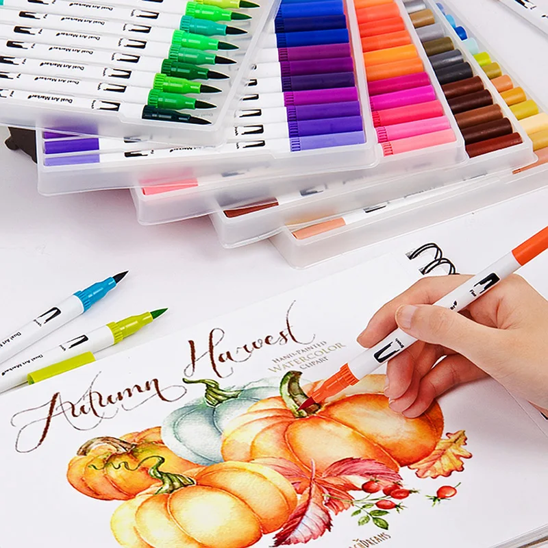 12-18-24-36-48-72-100PCS-Colors-FineLiner-Drawing-Painting-Watercolor-Art-Marker-Pens-Dual (1)