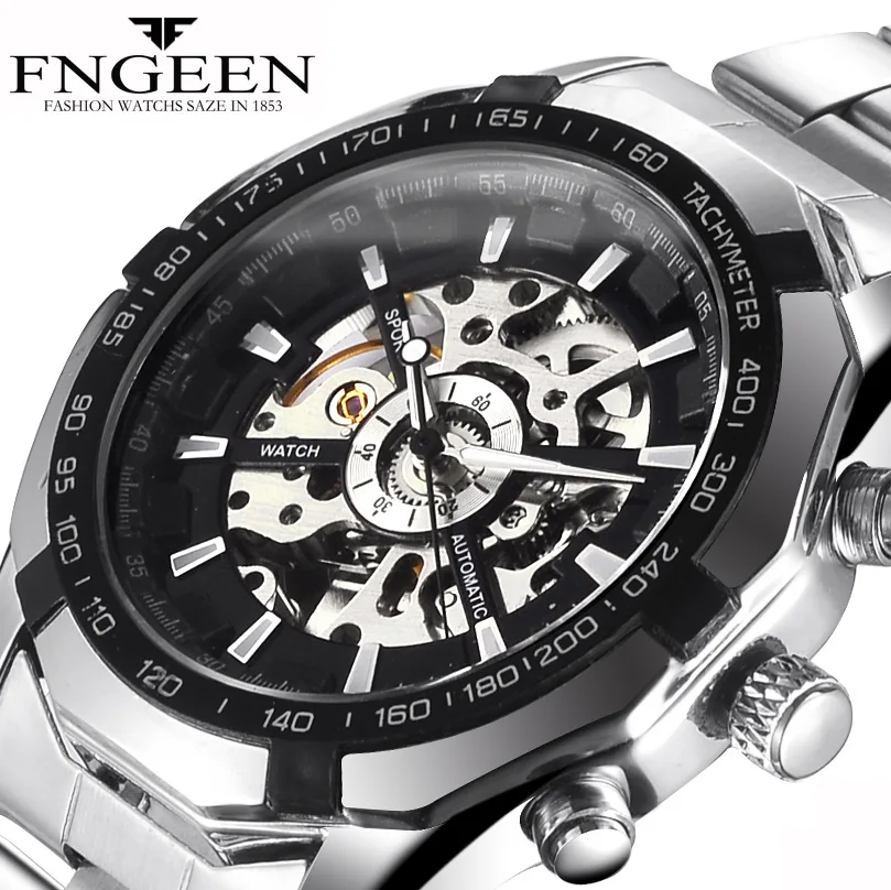 

FNGEEN Mechanical Watch Men Skeleton Dial Tourbillon Watch Automatic Self Wind Wristwatch Clock Male Military Waterproof Watches