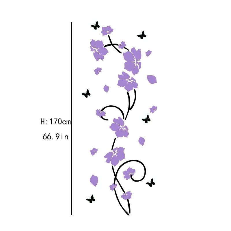 Виниловая наклейка на стену, виноградное дерево, цветок, украшение для спальни, Настенная Наклейка на холодильник, наклейка с бабочкой для гостиной, домашний декор J66 - Цвет: Black light Purple