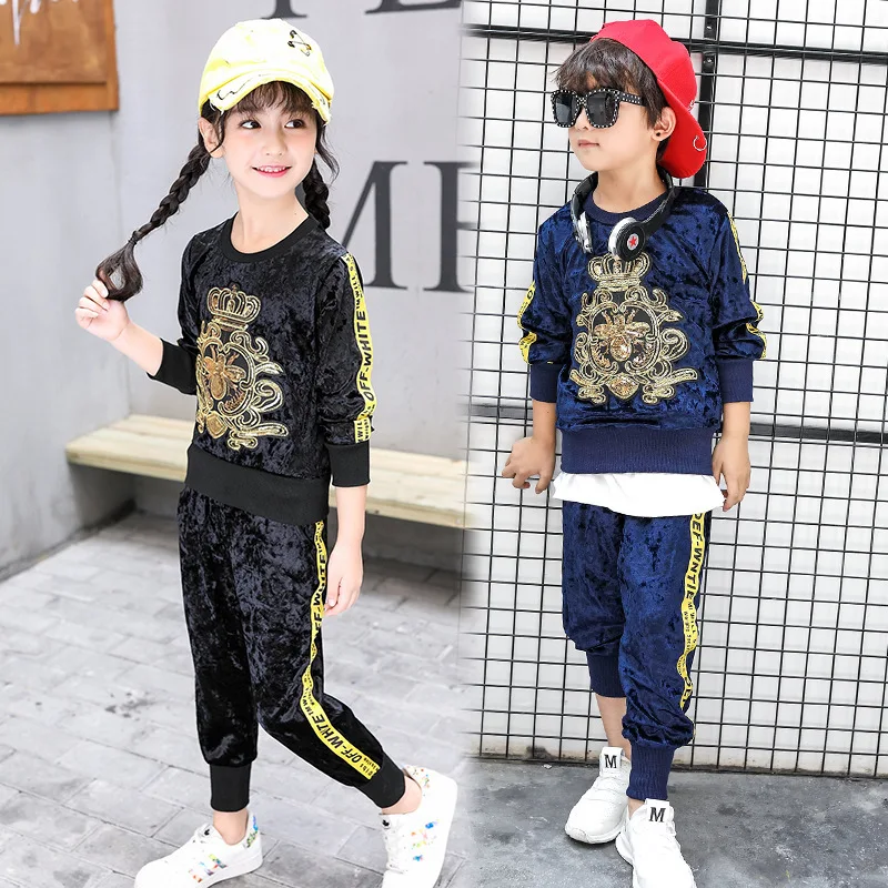 Г. Новая детская спортивная одежда с вышивкой для мальчиков и девочек, Вельветовая куртка с бриллиантами весенне-осенний Детский Повседневный комплект, 5 стилей