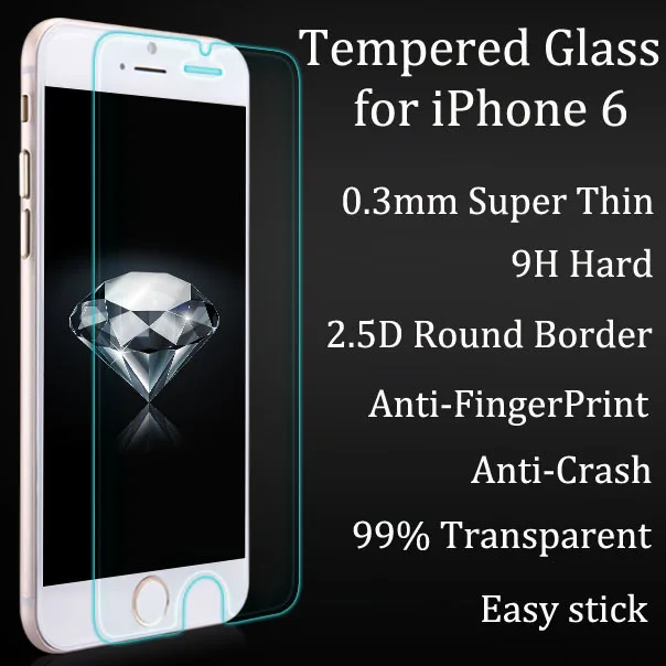 0.3mm Super Thin Tempered Glass for iPhone 6 6S Transparent Screen Protector for iPhone 4 4s 5 5s SE 6 Plus with Clean Tools