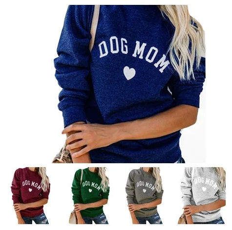 Funny Letter Print Pullovers DOG MOM Sweatshirt For Women Spring Autumn Full Sleeve Casual Tops Female Clothes