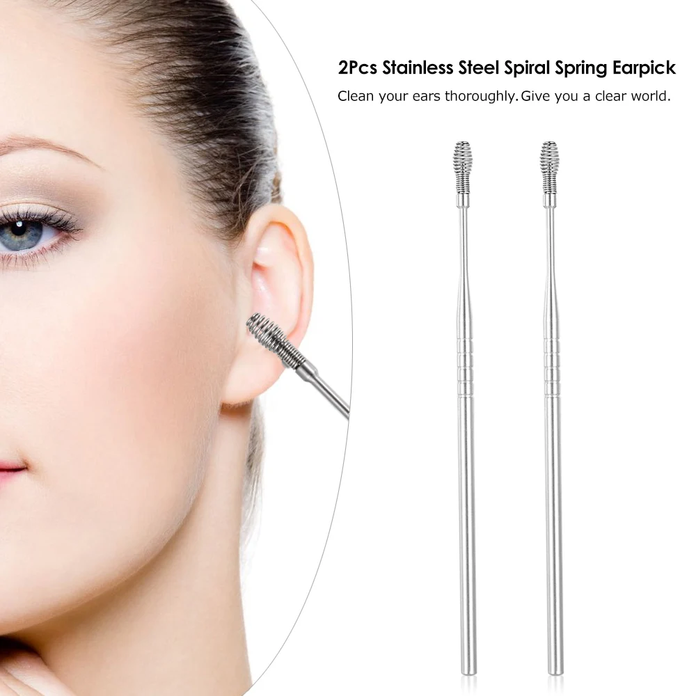 

2Pcs/Set Spiral Spring Ear Wax Remover Stainless Steel Earpick Curette Ear Cleaner Sticks Ear picks Ear Health Care