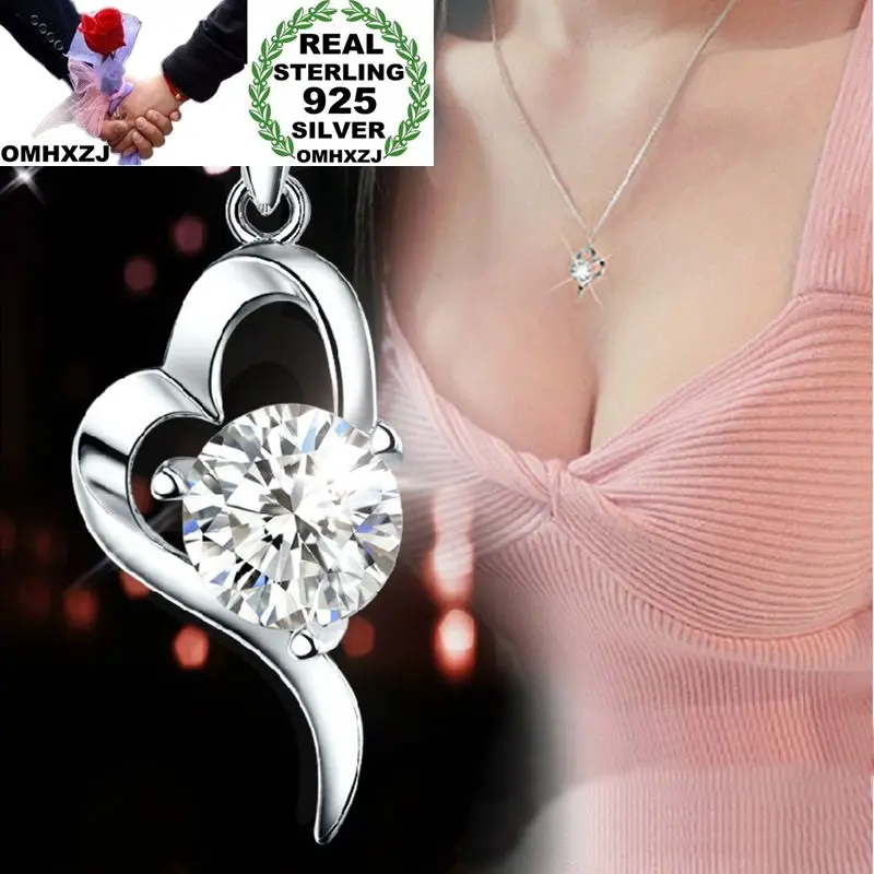 

OMHXZJ Wholesale European Fashion Woman Girl Party Gift Heart Amethyst Zircon 925 Sterling Silver Necklace Pendant Charm CA72