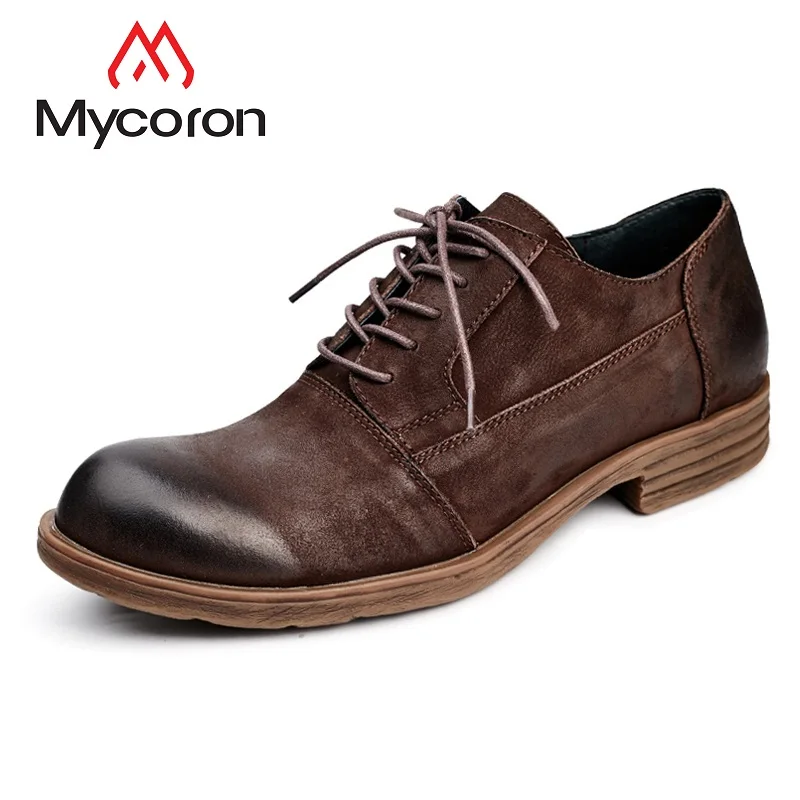 

MYCORON Men Shoes 2018 New Fashion Vintage Style Leather Boots Men Casual Spring/Autumn Lace-Up Men Shoes Erkek Ayakkabi