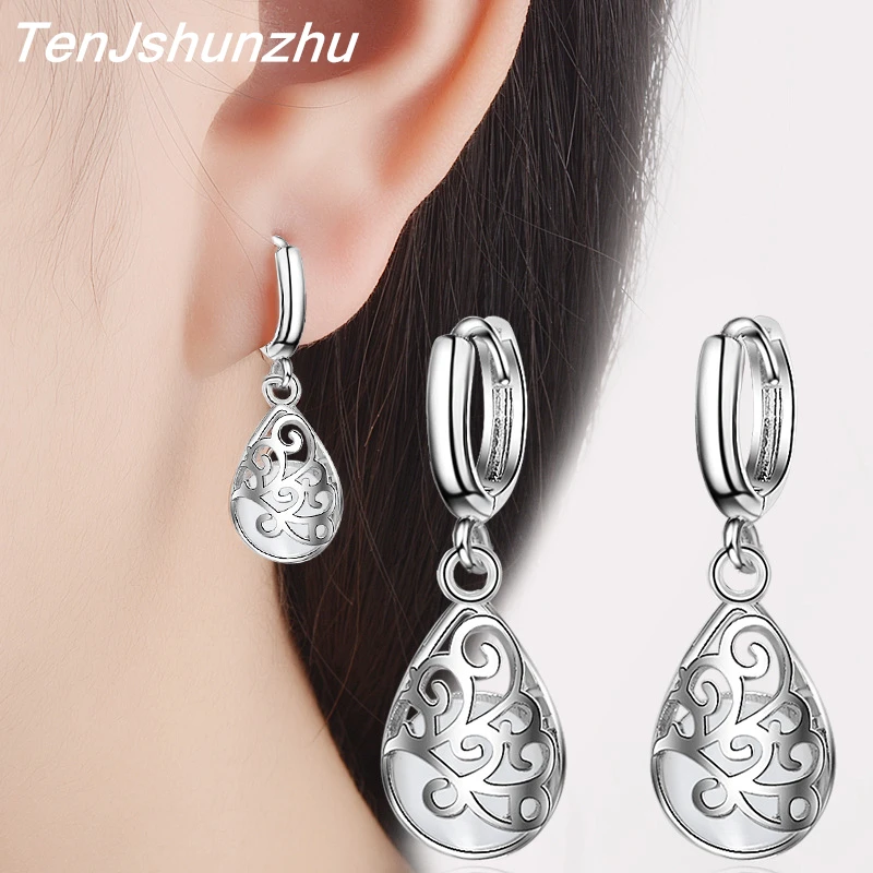 

TenJshunzhu Fashion Jewelry Opal Stud Earrings For Women 925 Sterling Silver Oblate Double Pearl Earrings Wedding EH198