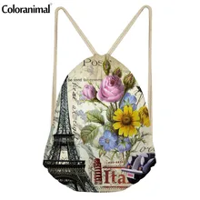 Цветной рюкзак с принтом Эйфелевой башни для женщин; Повседневная Мягкая женская сумка на шнурке; обувь для девочек-подростков; сумка на плечо