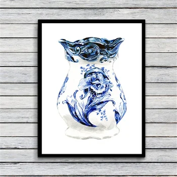

Delft Blue Vase Tulip Art Flower Print Canvas Fabric Poster Prints Home Wall Decor Painting