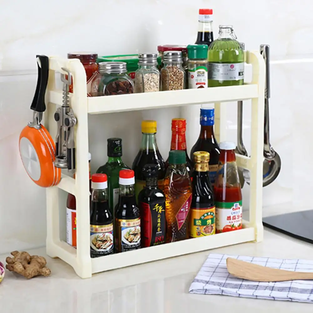  Multifunction Double Layer Plastic Storage Rack Shelf Holder Freestanding Durable Kitchen Home Orga