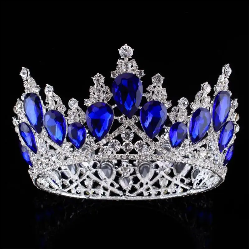 Silver Blue Барокко королевская тиара блестящая корона свадебная диадема сверкающие тиары и короны орнамент для выпускного на волосы ювелирные изделия аксессуары - Окраска металла: Silver Blue