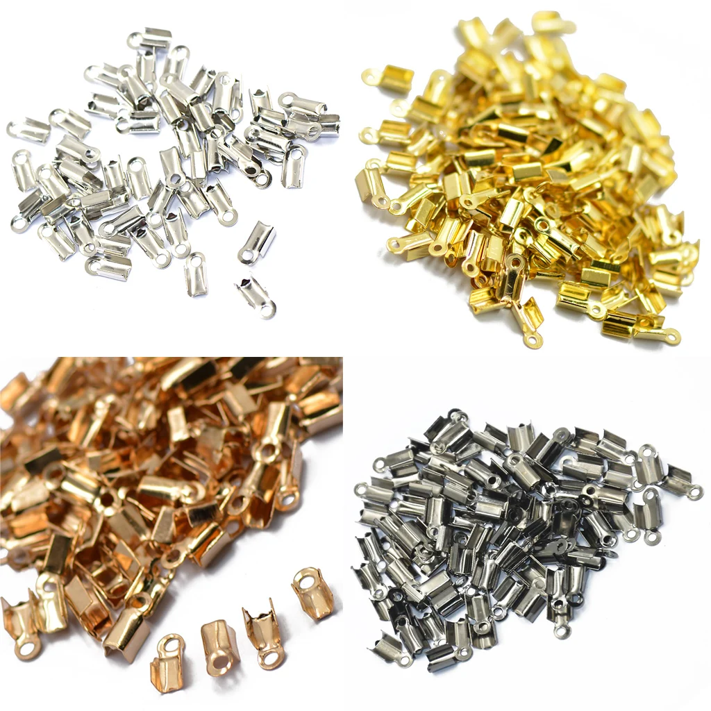 100pcs/lot Fold Over Cord Ends Connectors for Tassel Thick Leather crimp ends Tip cap DIY Jewelry Making Findings Gift | Украшения и