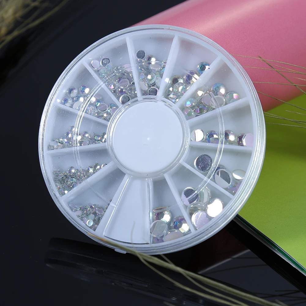 

New 300 Pcs 3D Acrylic UV Gel Nail Art Rhinestones Studs Tips with Rhinestones Manicure Wheel Box DIY Accessory TSLM1