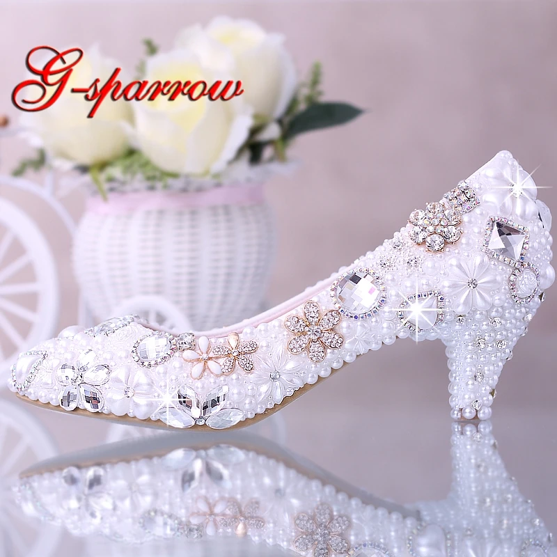 Luxurious Elegant Imitation Pearl Wedding Dress Bridal Shoes Crystal