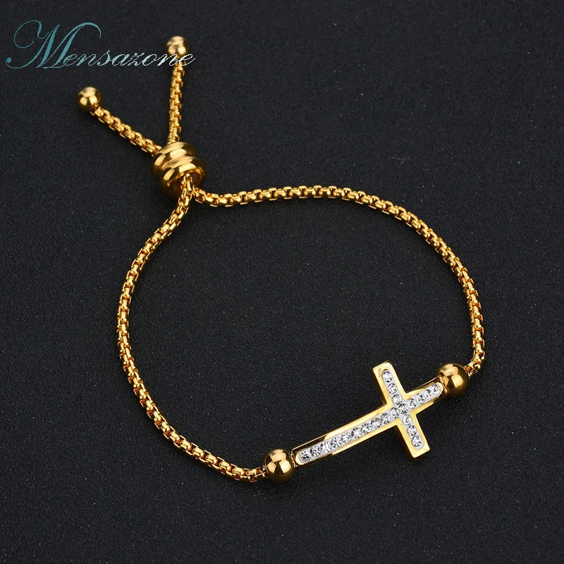 MENSAZONE Jesus Christian Cross Bracelets AAA Cubic Zirconia Religious