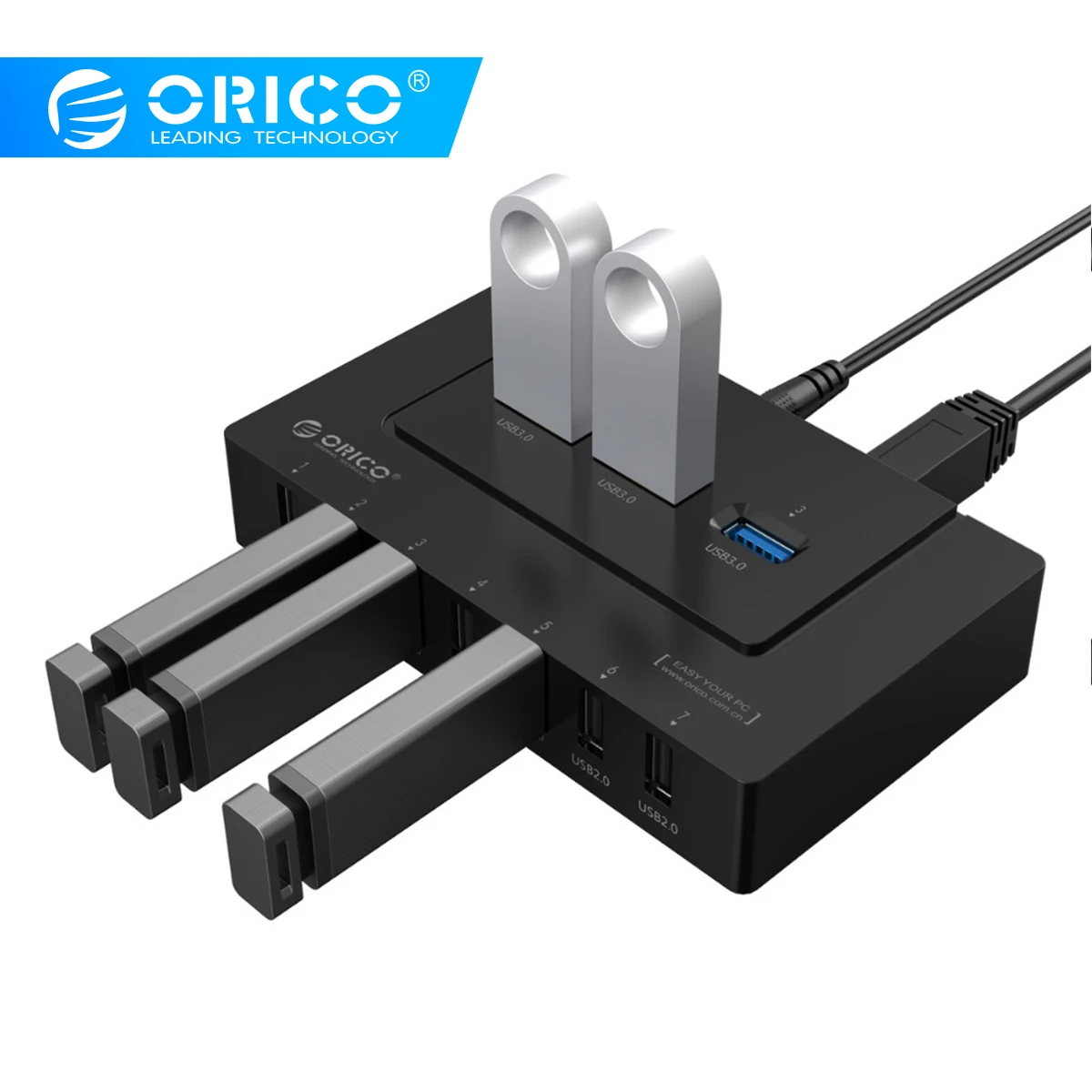 ORICO USB 2,0/3,0 концентратор 10 портов usb-хаб 5 Гбит/с адаптер питания высокоскоростной сплиттер адаптер для ПК LaptopNotebook-черный(H9910-U3