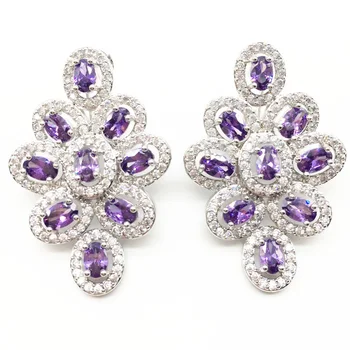 

Aisure Zircons many Colors Option Luxury Cubic Zirconia Women Long Big Colorful Earring With purple Crystal