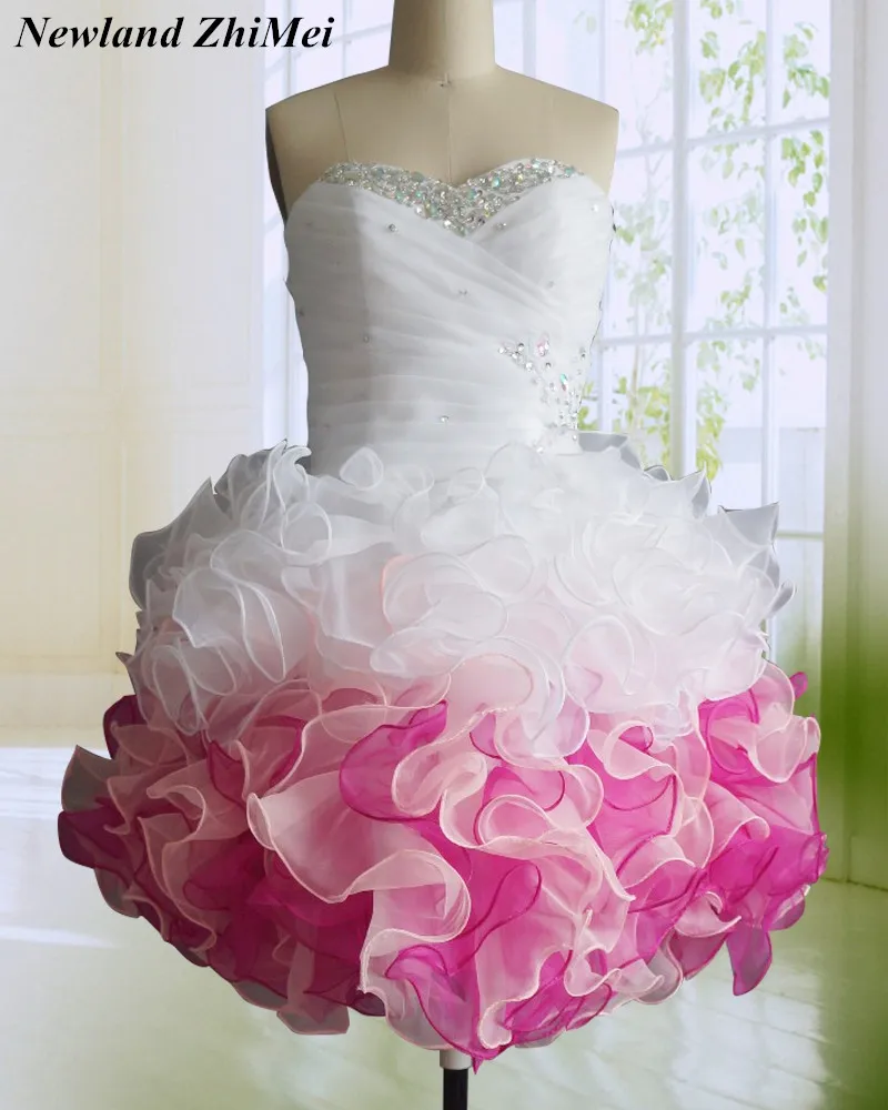 

Hot Sale Short Homecoming Dress Stunning Crystals Ruffles Organza Ball Gown Lace Up Back Party Dresses