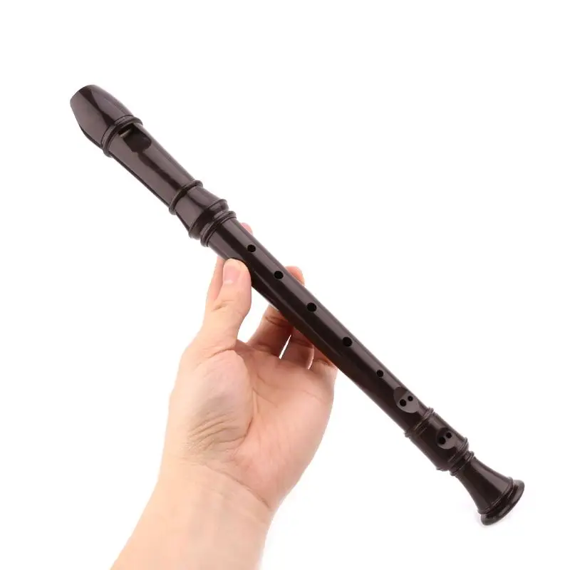 Black ABS Germany Type 8 Hole Soprano Recorder Long Flute Early Musical With Bag