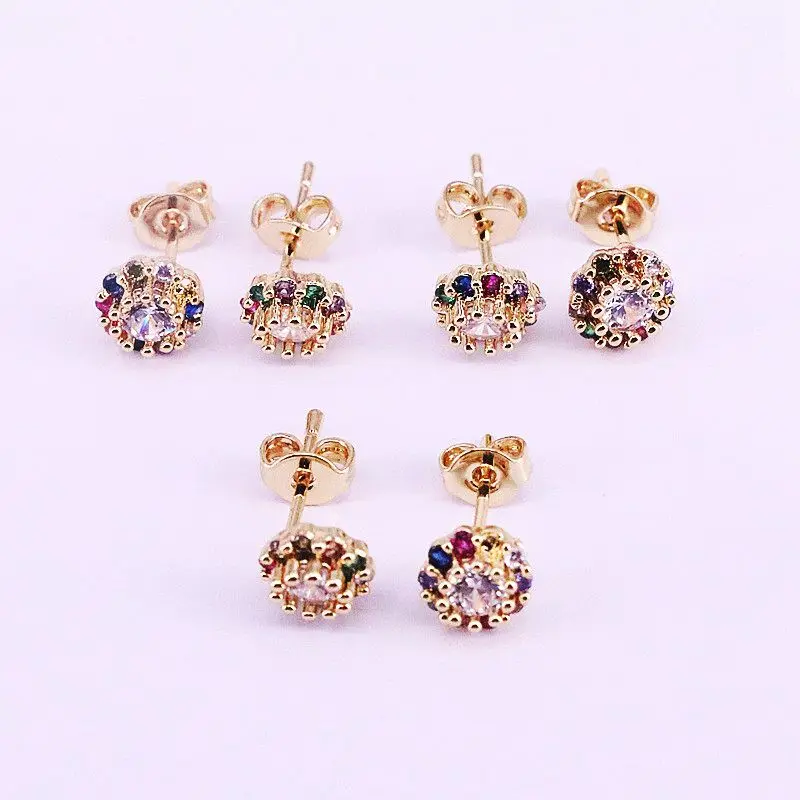 

New Fashion 10Pairs 7mm, Rainbow CZ Round Stud Earrings for Women Cubic Zirconia Earrings Wedding Jewelry