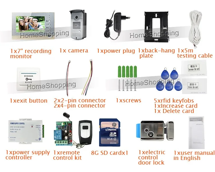 " экран запись видео телефон двери видео домофон система RFID доступ дверной Звонок камера+ Электрический замок+ 8G SD