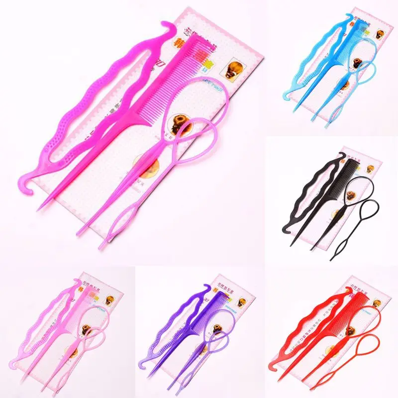 4Pcs/Set Professional Plastic Magic Hair Braiding Tools Styling Braiders Set Hair Pin Ponytail Bun Roller Maker Twist Curler Kit