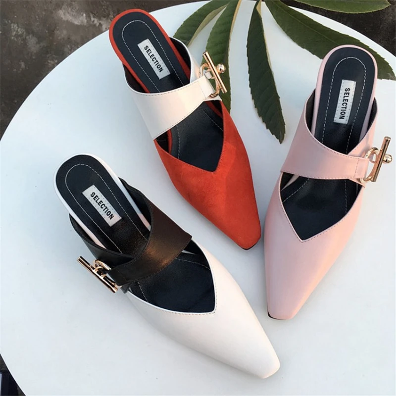 MSSTOR Buckle Womens Slippers Outdoor Mixed Colors Sexy Fashion Thick Heel Mules High Heels Leather Women Summer Slippers 2019 MSSTOR Buckle Womens Slippers Outdoor Mixed Colors Sexy Fashion Thick Heel Mules High Heels Leather Women Summer Slippers 2019