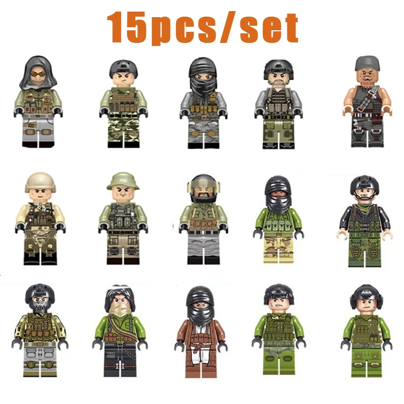 

DOLLRYGA 15pcs/lot Building Blocks Figures Brick DIY Toys Compatible Legoing Figures Military Armed Warrior Gift For Children