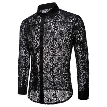 

Hole design Men Shirt Brand 2018 New Fashion Button Down Long Sleeve Casual Shirts Plus Size Drop Shipping