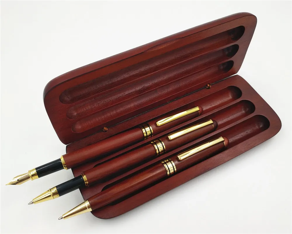 Artigos de Papelaria Caneta de Madeira com Caixas Caixas de Presente de Madeira Maple Maple Imitação Três pedaço Definir Dom Caneta de Presente de Madeira 3 Cheap Canetas tinteiro
