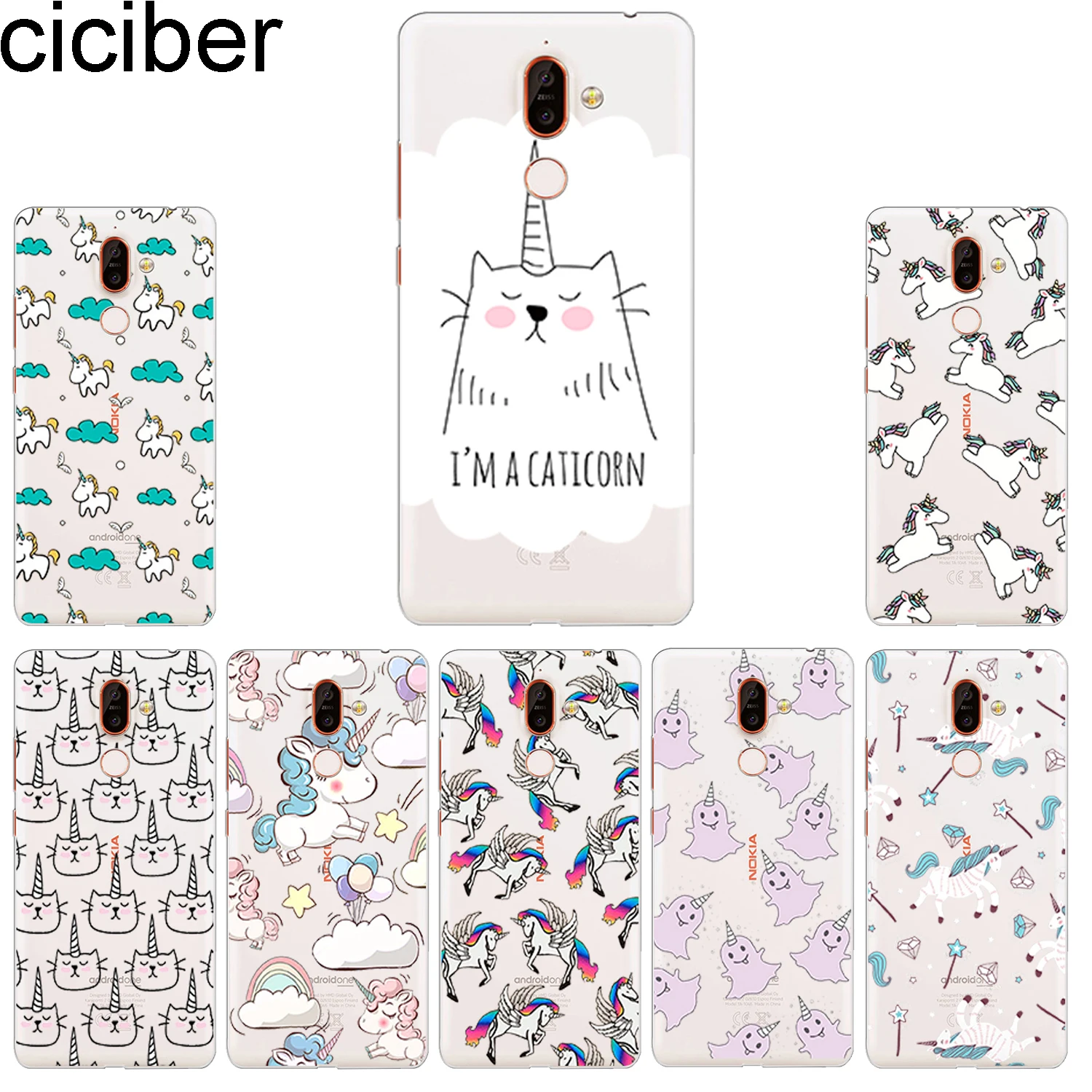 

ciciber Phone Case for Nokia 9 PureView 1 2 3 5 6 7 8 Sirocco Soft TPU Back Cover for Nokia 2.1 3.1 5.1 6.1 7.1 8.1 Plus Unicorn