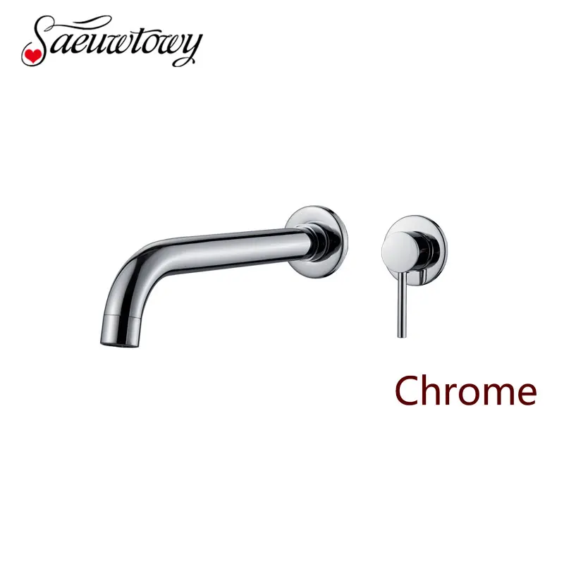 

Saeuwtowy Chrome Bathroom Sink Faucet Wall Mounted Single Handle and Dual Holes Hot and Cold Mixer Tap