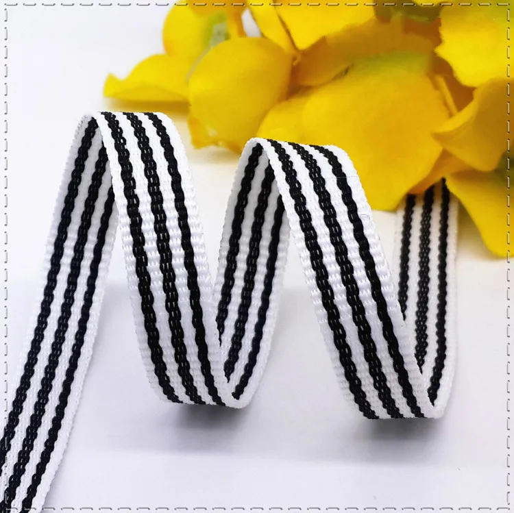 New 10mm Black white stripe grosgrain Ribbons Wedding gift wrap ribbon DIY handmade Clothing backpack Accessories (1meter/lot)