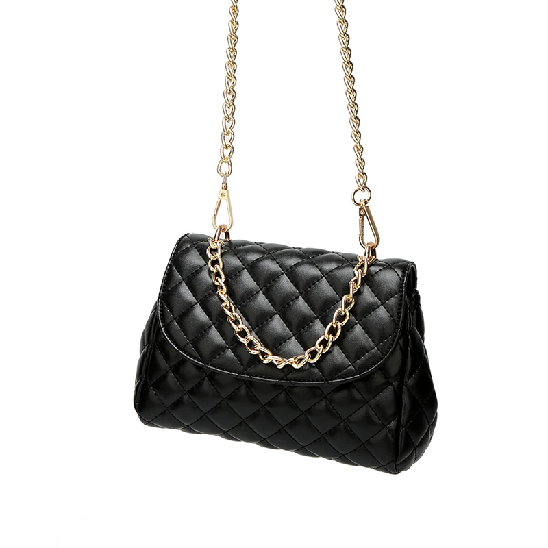 

New 2019 fashion PU female bag fashion lady handbag Solid color Prismatic metal chain capacity shoulder Messenger bag