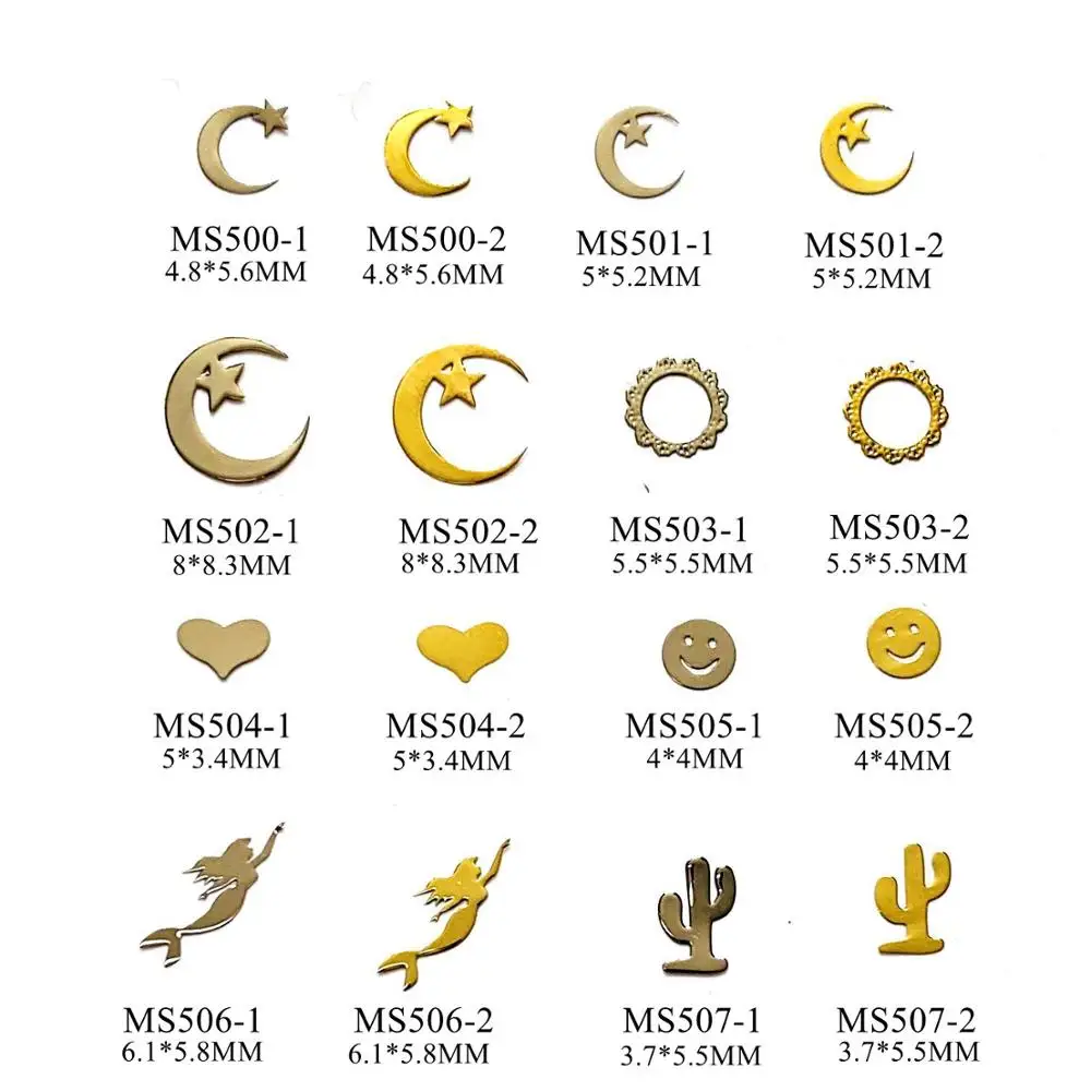

100pcs/bag Silver/Gold Moon-Star Heart Mermaid non-adhesive Soft Metal Sticker Nail Art Decoration m35