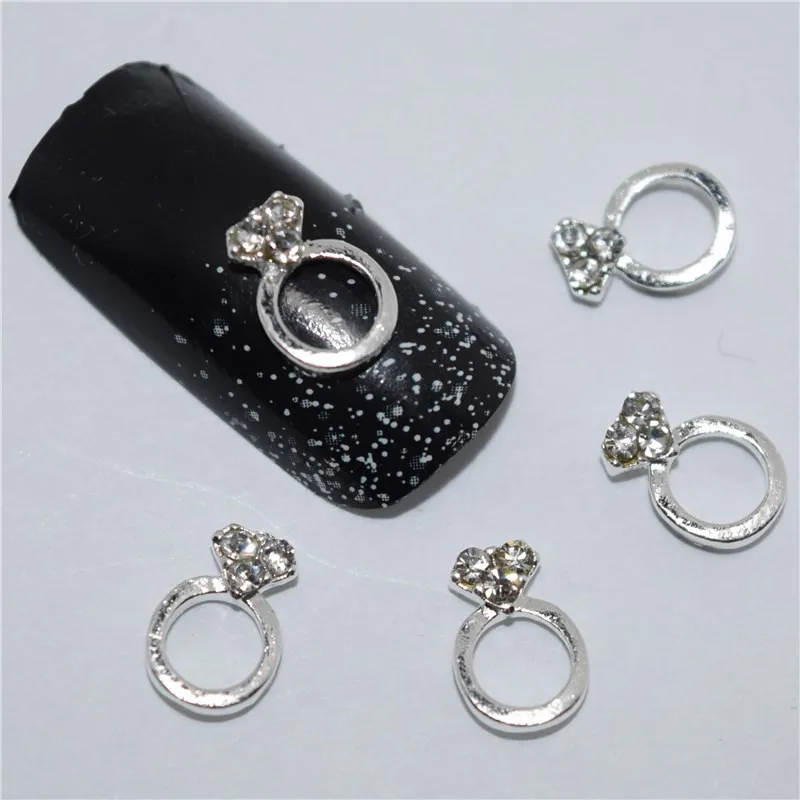 10 шт, новое кольцо с белым бриллиантом, 3D украшения для ногтей, сплав, подвески для ногтей, Стразы для ногтей, принадлежности для ногтей#461