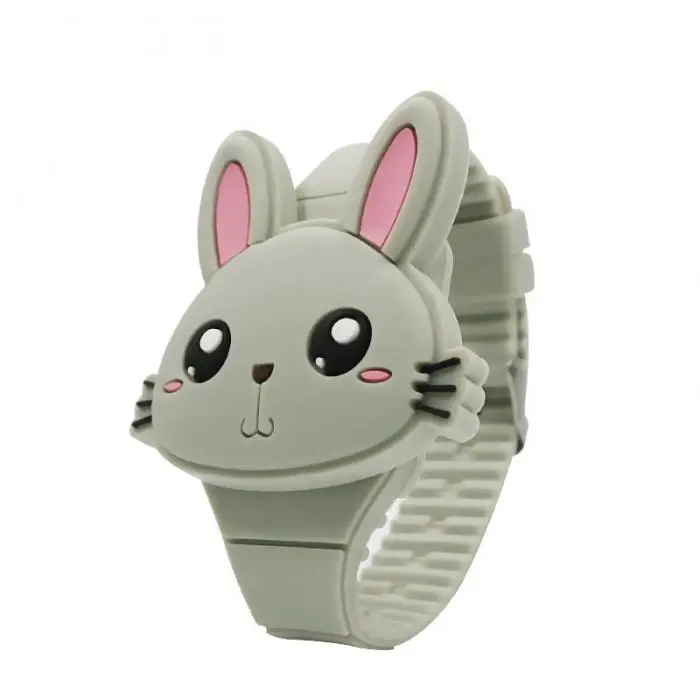 1 шт. Детские светодиодные электронные часы силиконовый ремешок с мультяшным кроликом флип-кейс наручные часы прекрасный подарок NFE99