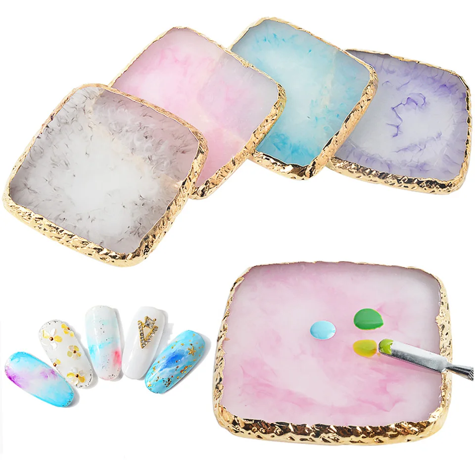 

1Pc Resin Agate False Nail Tips Display Board Nail Polish Cream Mixing Spatula Spoon Stick Color Palette Practice Shelf Manicure