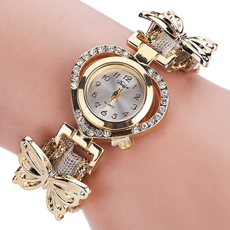 Summer Style Gold Watch Luxury Brand Crystal Heart Watch Women Butterfly Braided Rope Wristwatch Ladies Bracelet Watch Clock