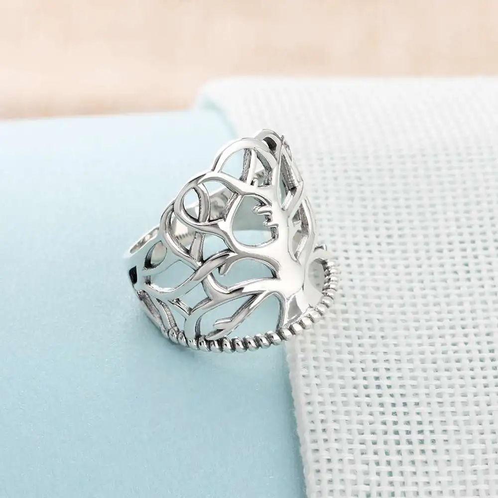 Solid 925 Sterling Silver Female Rings With Tree Design Vintage Style Silver Rings Jewelry GIft to Friends (JewelOra RI102788)