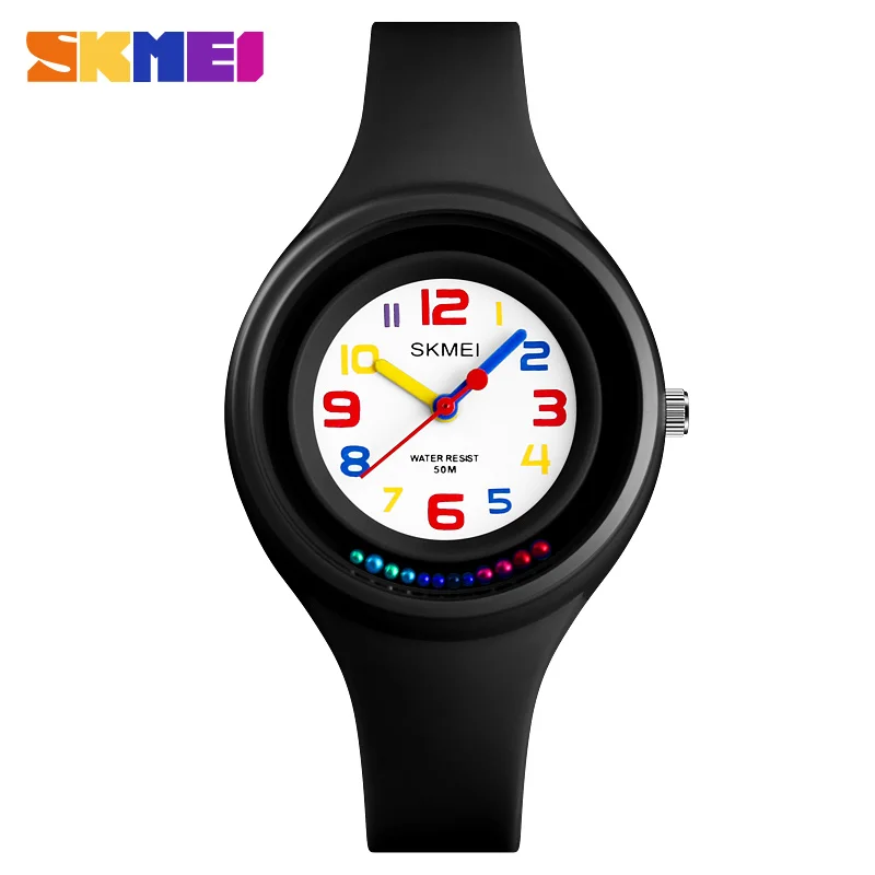 Модные SKMEI новые детские часы красочные кварцевые наручные часы 50 м Водонепроницаемый Будильник для мальчиков и девочек детские часы Reloj Mujer - Цвет: Black