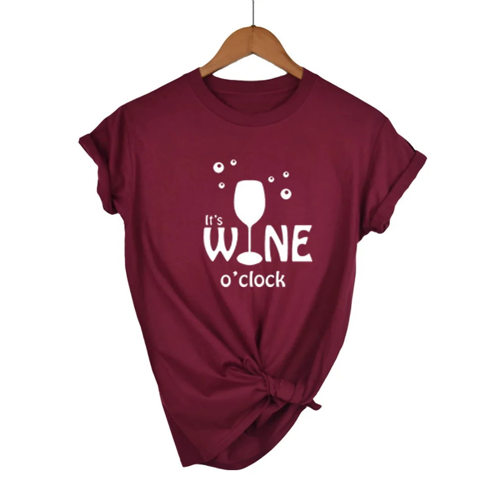 Женские топы с надписью «It WINE Clock», женская футболка, Повседневная хлопковая хипстерская забавная футболка для девушек, женский топ, Прямая поставка - Цвет: Wine Red-W
