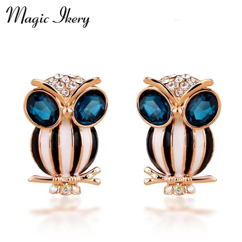 

Magic Ikery New 2016 Statement Owl Animal Earrings Big Eye Crystal Jewelry with Real Glod Color Stud Earrings for Women MKY013