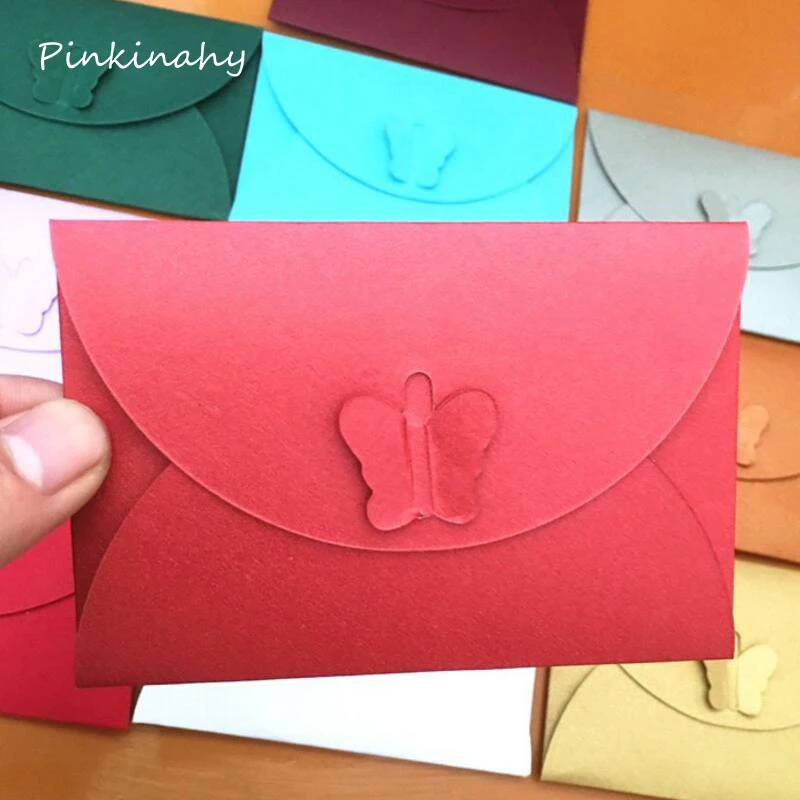 

50pcs/lot Butterfly Buckle Colored Pearl Blank Romantic Mini Paper Envelopes Wedding Invitation Envelope Gilt Envelope DIY Craft