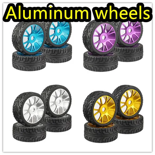 4PC RC 1/8 On-Road Car Buggy Tires Metal Aluminum Alloy Wheel Rim Rubber Tyre high quality for HSP 94760 94763 94766 94860