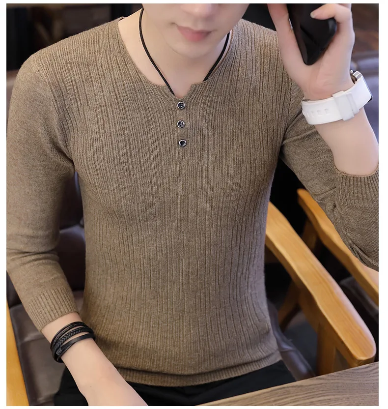 2019 свитер мужской Повседневный пуловер с v-образным вырезом Мужская Осенняя приталенная рубашка с длинными рукавами мужские свитера