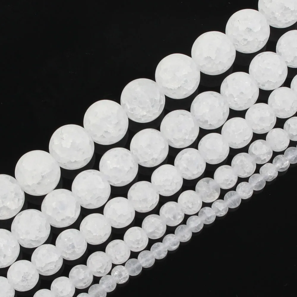 

15"Strand Dull Polish Matte Round White Cracked Crystal Stone Beads Loose Spacer Beads For Jewelry Making 6/8/10/12mm