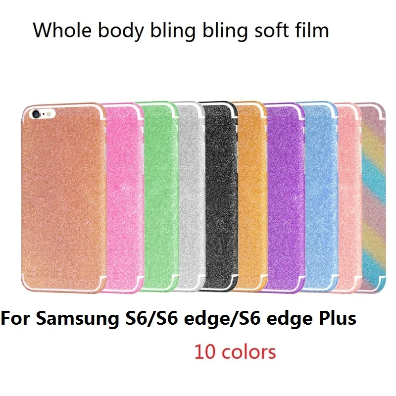 Игристые Bling Мягкие Плёнки чехол для Samsung S6 2 в 1 защита спереди + Сзади ПВХ