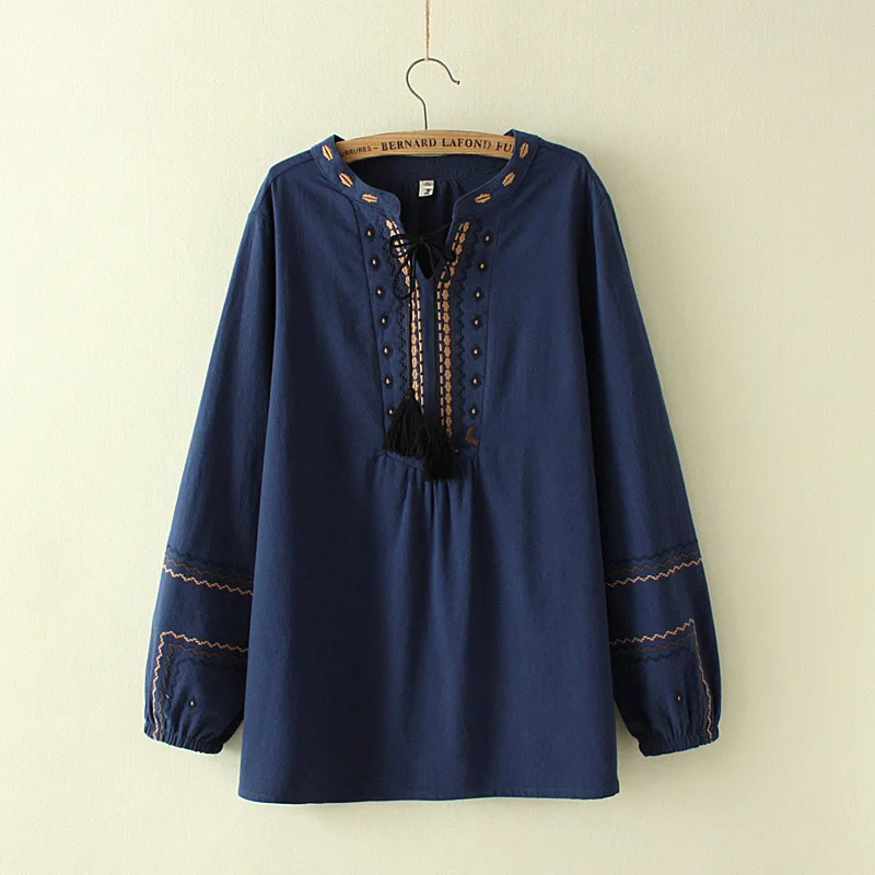 

2019 Plus Size Women Blouses Spring Clothing Casual Fashion Loose Long Sleeve cotton linen Shirts S73-1903