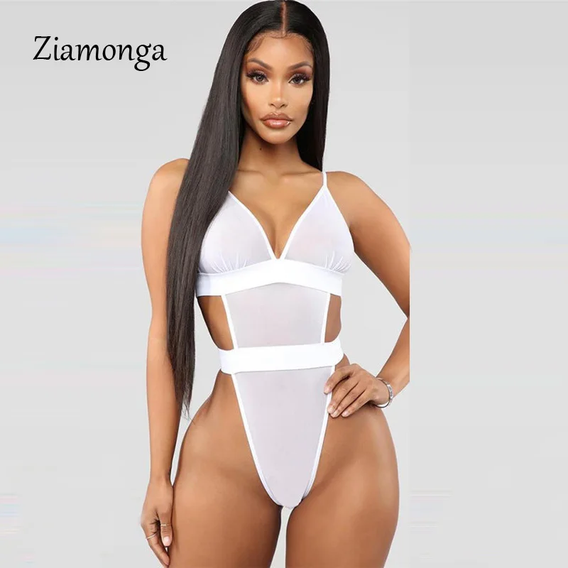 

Ziamonga Black V Neck Mesh Lace Bodysuit Sexy Bandage Body Catsuit Cut Out Jumpsuits For Women 2019 Rompers Women Bodysuit